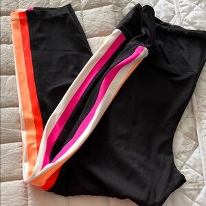 Loft Lou & Grey Black Leggings with Colorful Stripes size XL